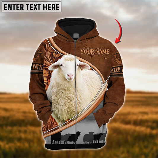 Uni Custom Name Sheep Cattle Carving Leather Pattern 3D Hoodie