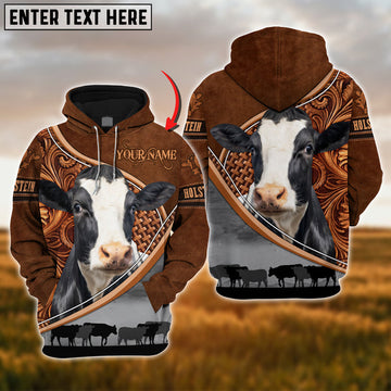 Uni Custom Name Holstein Cattle Carving Leather Pattern 3D Hoodie