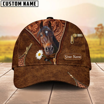 Uni Brown Horse Lover Leather Pattern Customized Name Cap