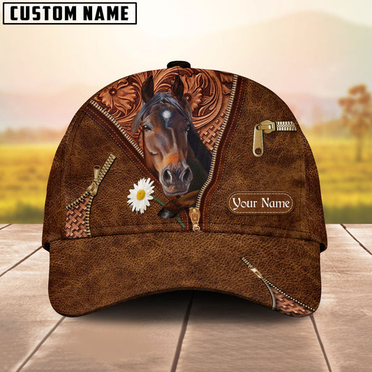 Uni Brown Horse Lover Leather Pattern Customized Name Cap