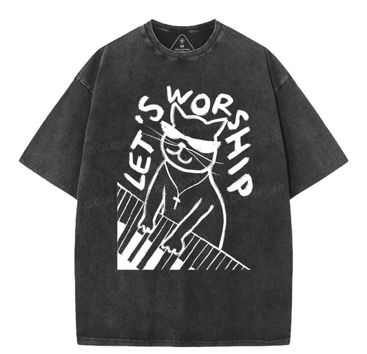 Let's Worship Christian Washed TShirt  