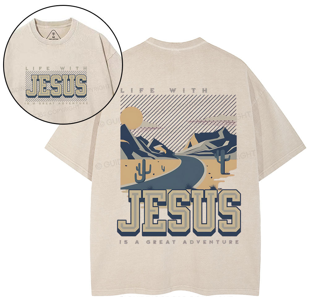 Life With Jesus Is A Great Adventure Christian Washed TShirt  