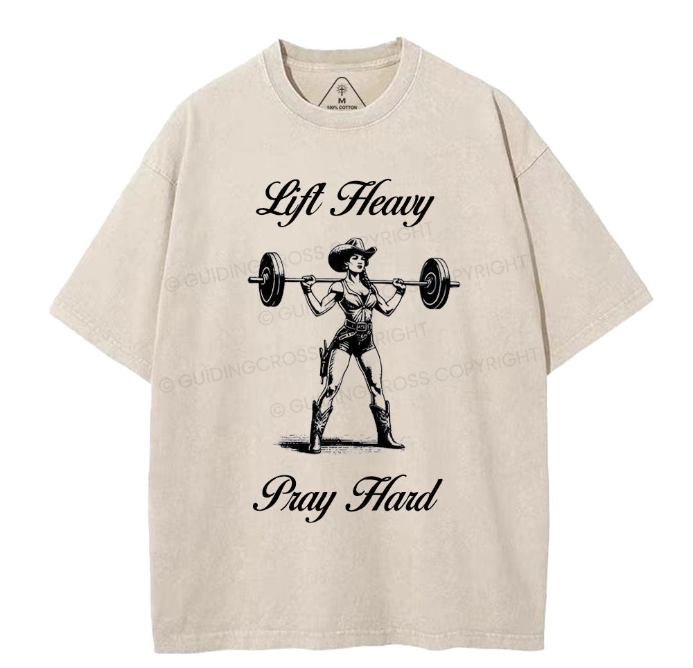 Lift Heavy Pray Hard Christian Washed T-Shirt Sale - GuidingCross