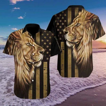 UniJames Lion American Flag Hawaiian Shirt - Christian Hawaiin Shirt For Men & Women