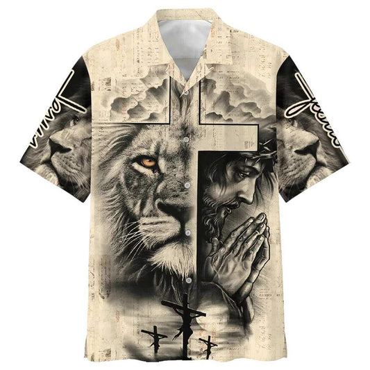 Unique Lion And Jesus Christian Faith Cross Religious Hawaiian Shirt
