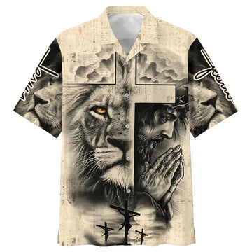 UniJames Lion And Jesus Hawaiian Shirt - Best Hawaiian Shirts - Christian Hawaiian Shirt