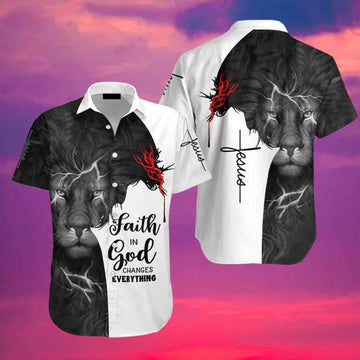UniJames Lion Jesus Hawaiian Shirt - Faith In God Hawaiian Shirt For Men And Women