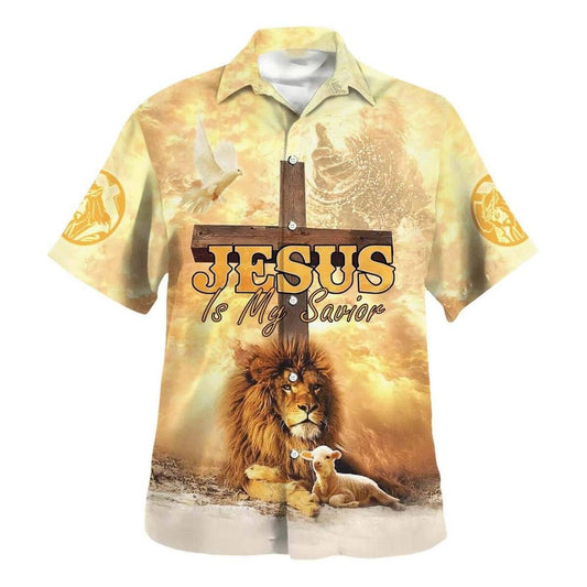 Unique Lion Jesus Is My Savior Cross Hawaiian Shirt