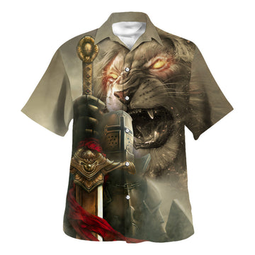 UniJames Lion Knight Of The Temple Hawaiian Shirt - Christian Hawaiian Shirt - Religious Hawaiian Shirts