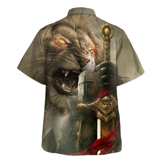 UniJames Lion Knight Of The Temple Hawaiian Shirt - Christian Hawaiian Shirt - Religious Hawaiian Shirts