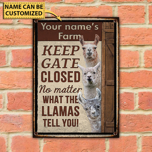 uni Customized Name LLAMA LOVERS KEEP GATE CLOSED All Printed 3D Metal Sign