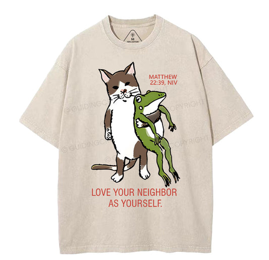 Love Your Neighbor As Yourself Christian Washed TShirt  