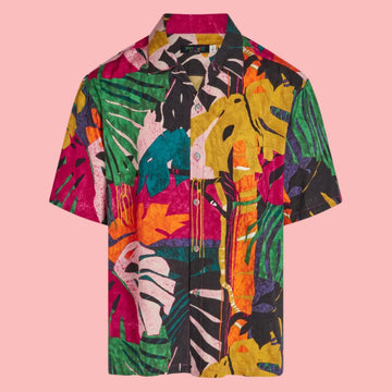 UniJames Men's Retro Shirt - Fern Grotto Short Sleeve Hawaiian Shirt