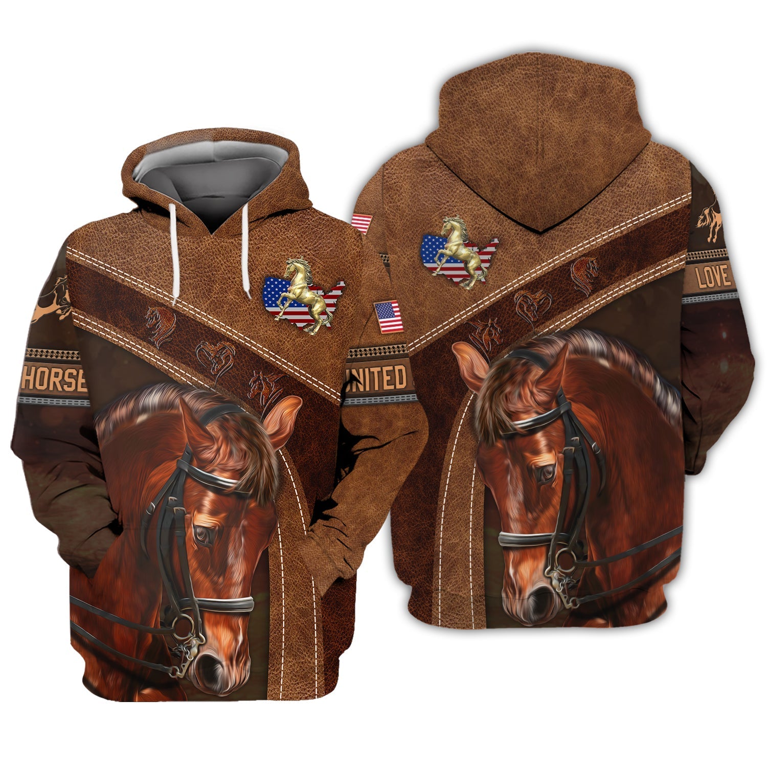 Uni American Brown Horse 2 Leather Pattern Custom Name 3D Shirts