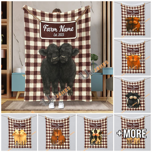 Uni Personalized Adorable Twin Cows Cozy Blanket (10 Cattle Breeds)