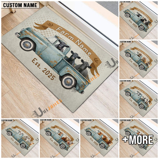 Uni Welcome to Our Farm Personalized Cow Truck Doormat (10 Cattle Breeds)