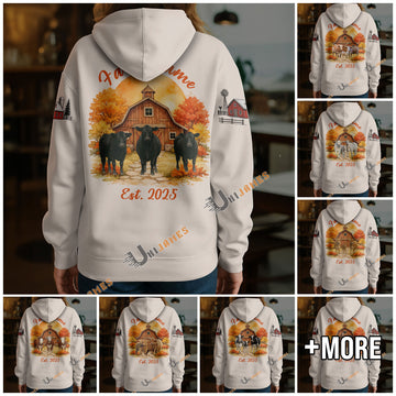 Uni Personalized Golden Harvest Cow Custom Farm Name Hoodie (8 Cattle Breeds)