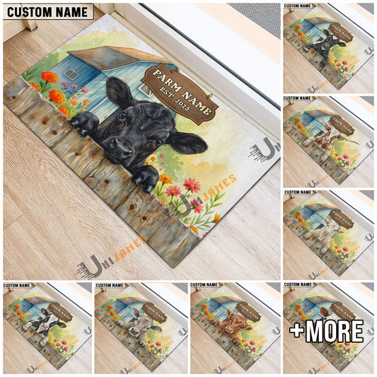 Uni Personalized Country Cutie Farm Custom Cow Welcome Mat (10 Cattle Breeds)