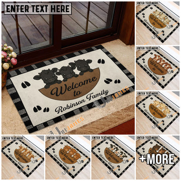 Uni Personalized Three Cows Family Welcome Doormat (10 Cattle Breeds)