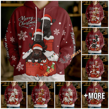 Uni Personalized Cute Christmas Cow Hoodie (8 Cattle Breeds)