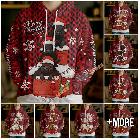 Uni Personalized Cute Christmas Cow Hoodie (8 Cattle Breeds)