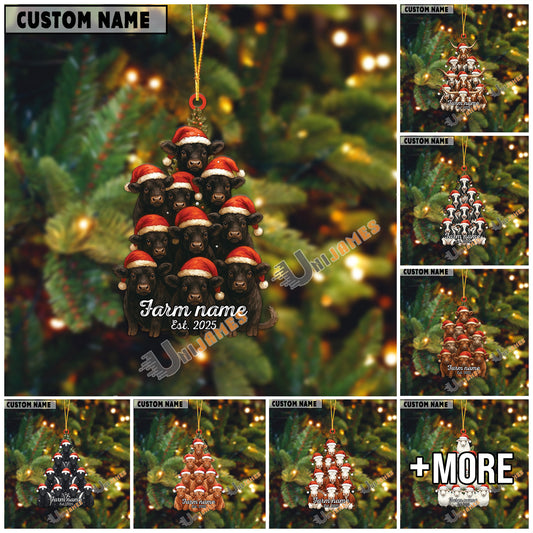 Uni Personalized Farm Name & Year Cow Christmas Tree Acrylic Ornament (14 Breed Options)