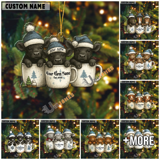 Uni Personalized Cup Cuties Cows Christmas Acrylic Ornament