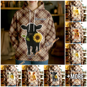Uni Personalized Sunflower Cow Cozy Hoodie (12 Cattle Breeds)