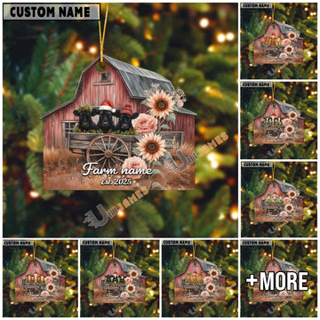 Uni Personalized Rustic Barn Black Angus Christmas Acrylic Ornament