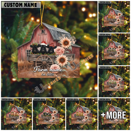 Uni Personalized Rustic Barn Black Angus Christmas Acrylic Ornament