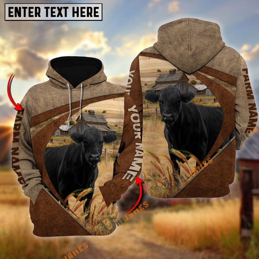 Uni Black Angus Personalized Name, Farm Name 3D Mix Leather Pattern Hoodie