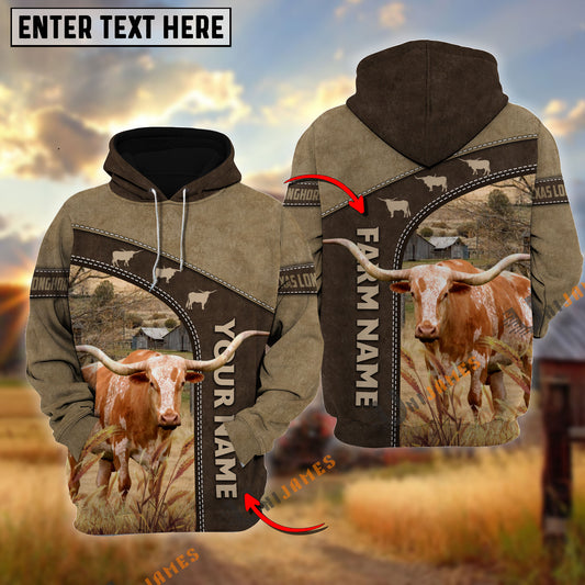 Uni Texas Longhorn Happiness Farming Personalized Name, Farm Name 3D Hoodie