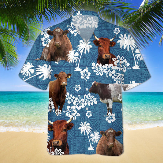 Unique Shorthorn Horse Blue Tribal Hawaiian Shirt