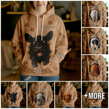 Uni Personalized Name & Farm Name Cute Cow Breakthrough Hoodie
