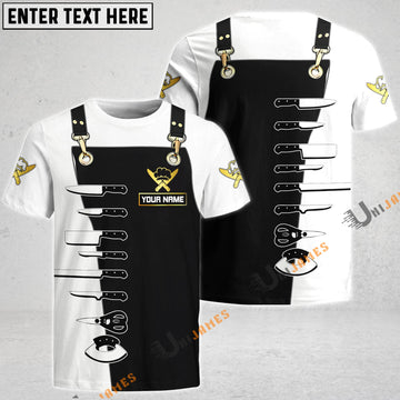 Uni Personalized Name Black White Apron Pattern 3D Shirt