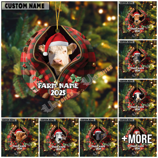 Uni Personalized Farm Name Merry Christmas Farm Plaid Acrylic Ornament (14 Breed Options)