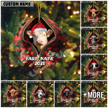 Uni Personalized Farm Name Merry Christmas Farm Plaid Acrylic Ornament (14 Breed Options)