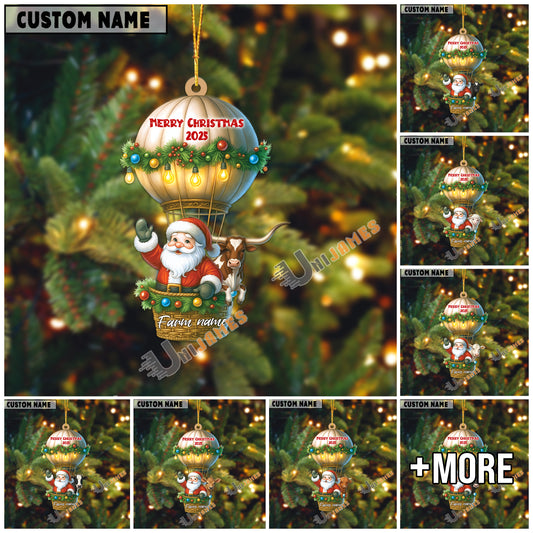 Uni Personalized Christmas Cow Farm Balloon Acrylic Ornament (14 Breed Options)