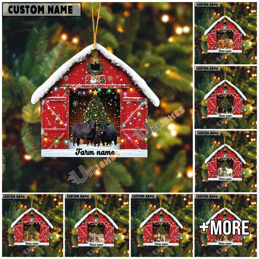 Uni Personalized Farm Name Cow Christmas Barn Ornament Acrylic Ornament (14 Breed Options)