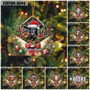Uni Personalized Festive Cow Farm Envelope Acrylic Ornament (14 Breed Options)
