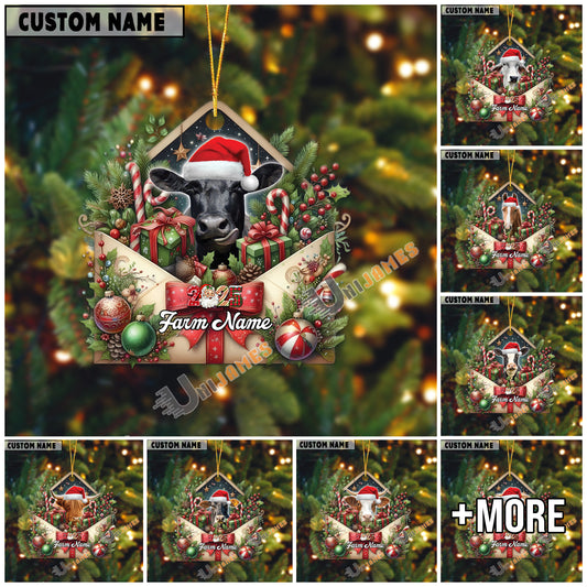 Uni Personalized Festive Cow Farm Envelope Acrylic Ornament (14 Breed Options)
