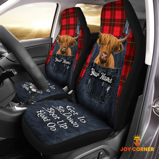 Uni Customized Name Highland Jean Overalls Pattern Car Seat Covers (2Pcs)