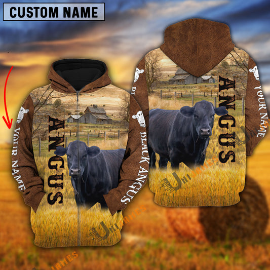 Uni Personalized Name Farm Black Angus Cattle Brown Hoodie