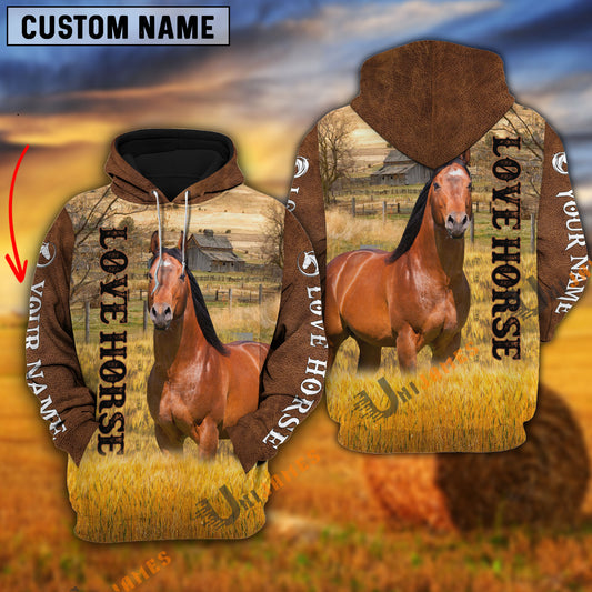 Uni Personalized Name Farm Love Horse Brown Hoodie