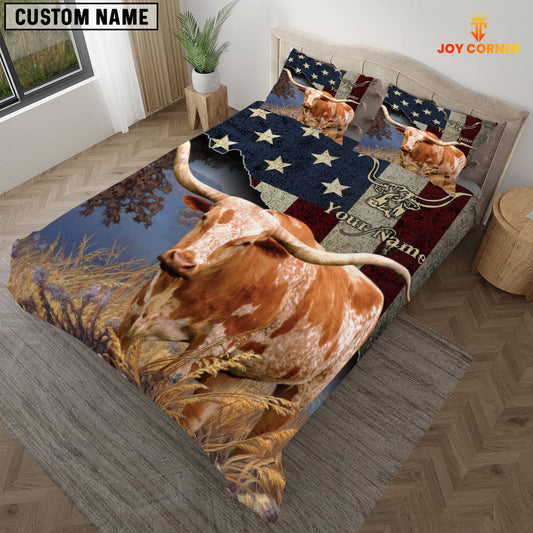 Uni Texas Longhorn America Customized Name 3D Bedding Set