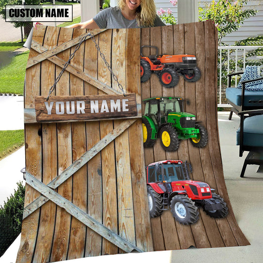 Uni Personalized Name Farm Tractor Barn Blanket