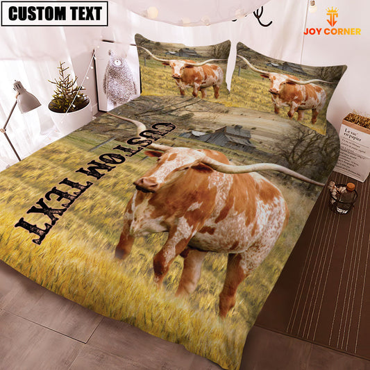 Uni Personalized Name TX Longhorn Cattle On The Farm 3D Bedding Set