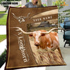 Uni Personalized Name Texas Longhorn Farm Leather Brown Blanket