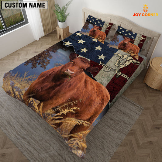 Uni Red Angus America Customized Name 3D Bedding Set