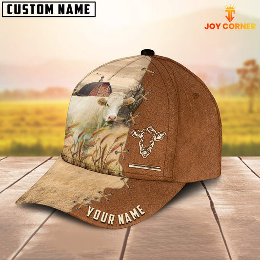 Uni Charolais No Horn Custom Name Brown Leather Pattern Cap